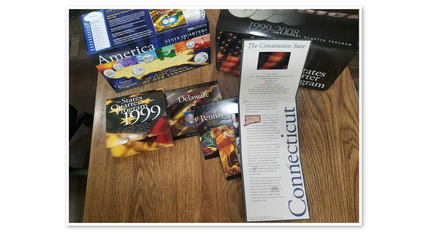 Collectable state quarters come in special packaging.