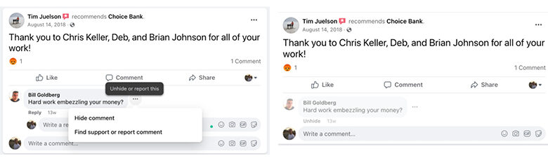 hiding facebook comments